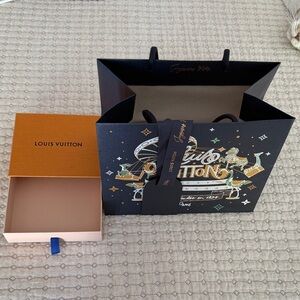 Louis Vuitton Black and Gold Gift Bag with Orange Box